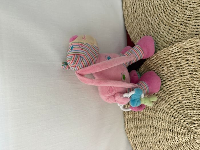 DOUDOU PELUCHE MUSICAL NICOTOY TIGRE ROSE BLEU VERT - photo numéro 2