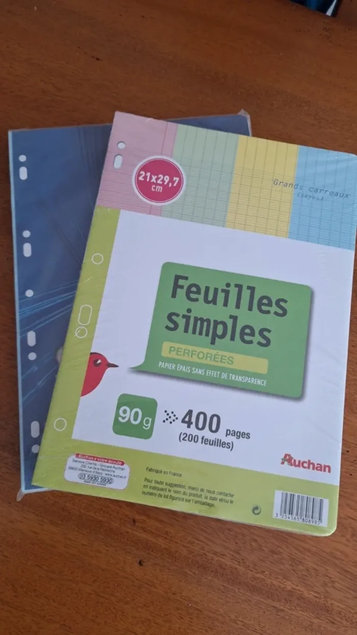 Feuilles seyes classeur 4 couleurs
