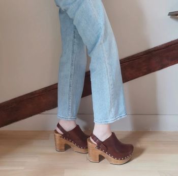 Sabots à talon cuir bois