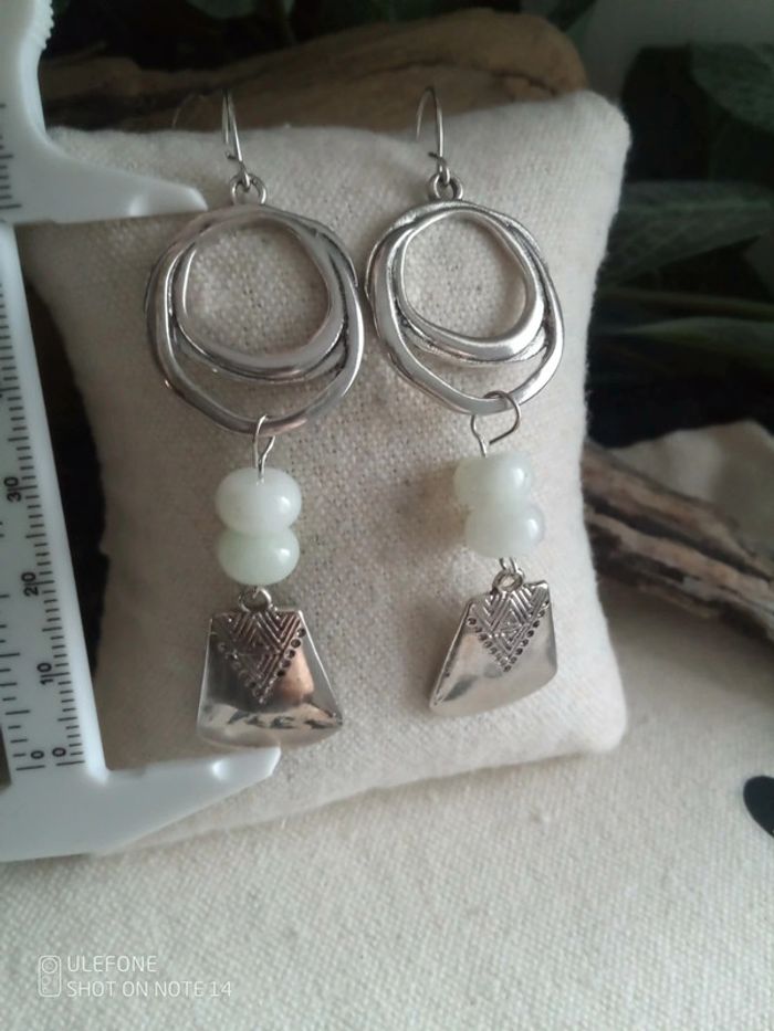 Boucles d'oreilles boho ethniques pierres angélite - photo numéro 2