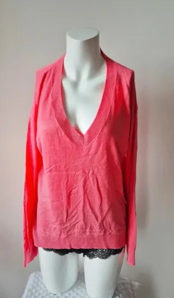 Pull fin col V Fushia taile M