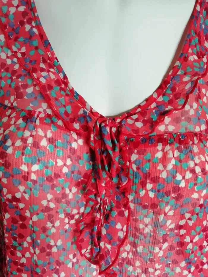 Blouse top chemisier chemise corail pois printemps été voile - photo numéro 2