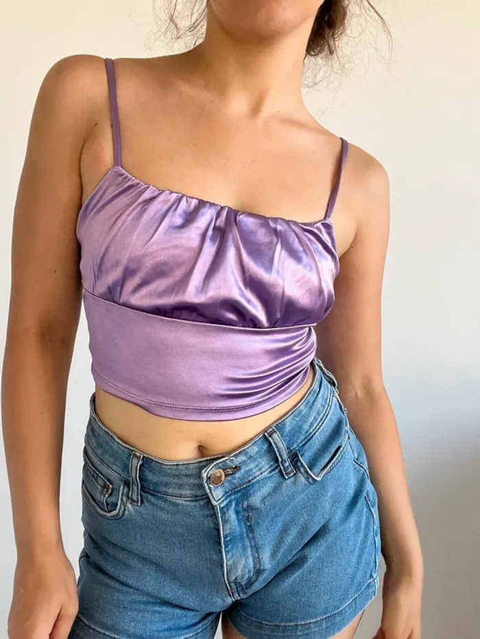 Haut H&M violet mauve en matière type satin taille XS - photo numéro 2