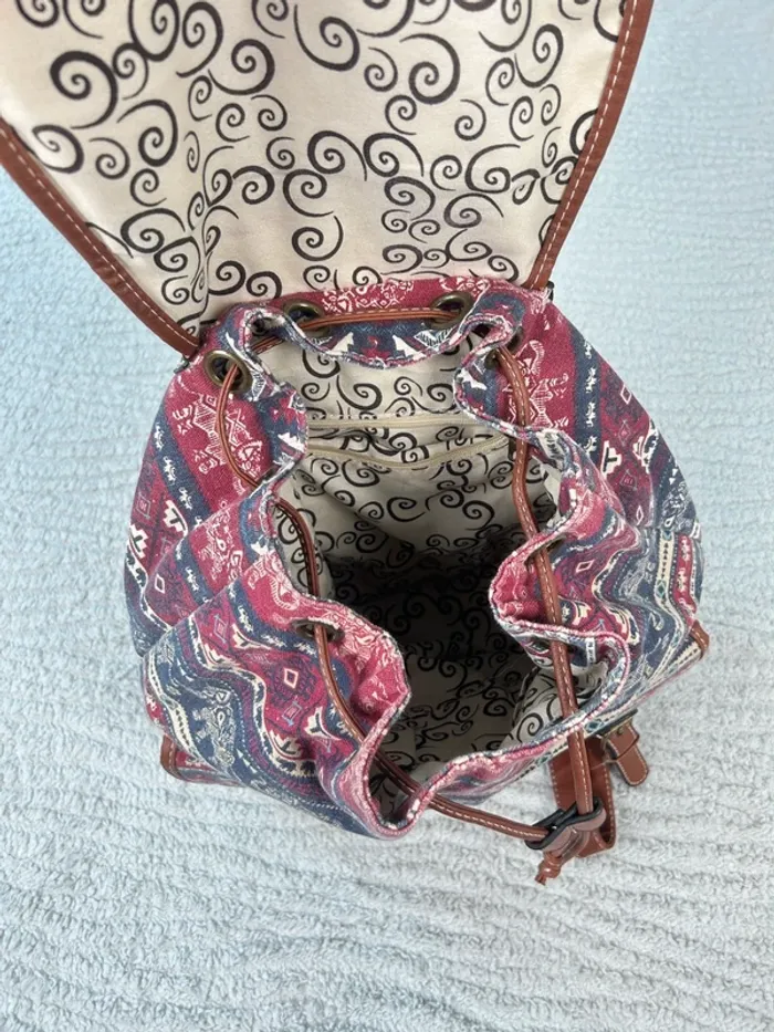 Sac à dos vintage en toile et simili cuir style bohème - photo numéro 4