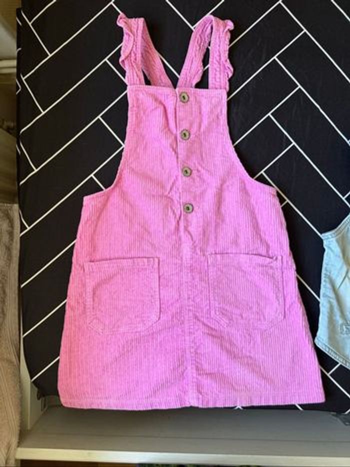 Lot fille 10 ans – Robe salopette rose + veste en jean sans manches - photo numéro 2