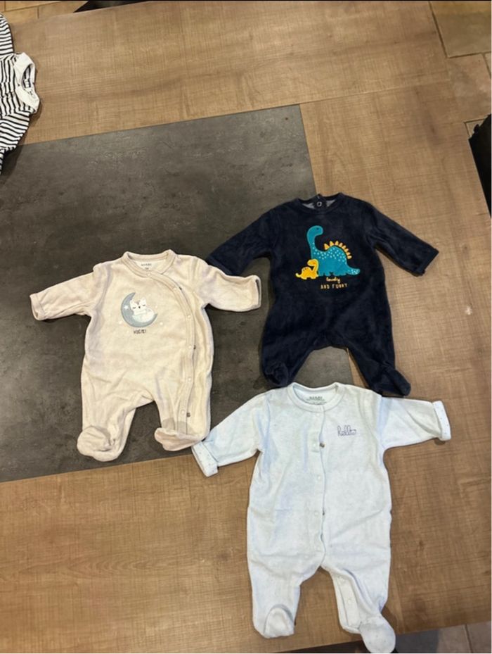 Lot de 3 pyjamas en velours  bébé garçon 1 mois kiabi