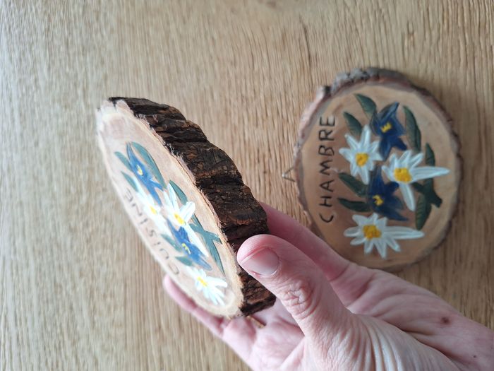 Décoration de porte en bois montagne fleur edelweiss - chambre ou cuisine - photo numéro 4