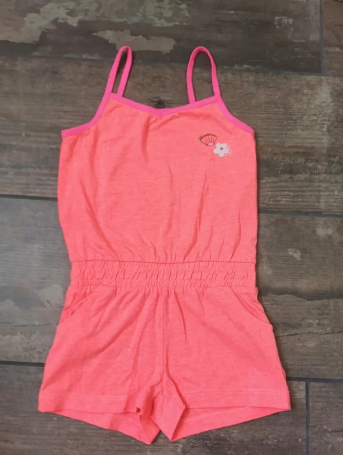 Combishort barboteuse combinaison été à bretelles Fille 3/4 ans coquillage fleurs Hema