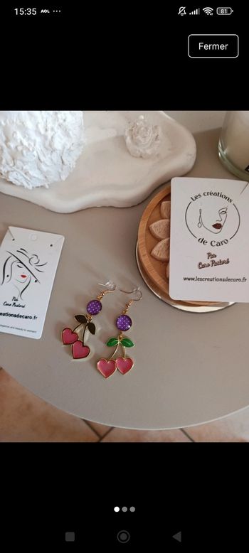 BO cerises avec cabochon à pois 