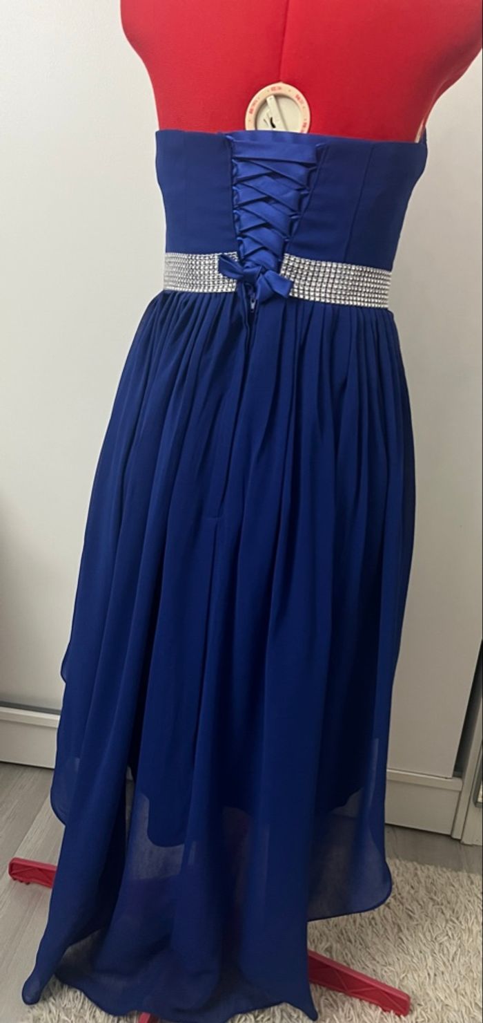 Robe bustier asymétrique bleu roi et argent - photo numéro 6