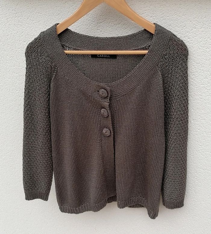 Veste mailles acrylique marron glacé Taille S Caroll - photo numéro 8
