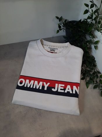 Pull Sweat Tommy Jeans blanc strié rouge noir – Taille S