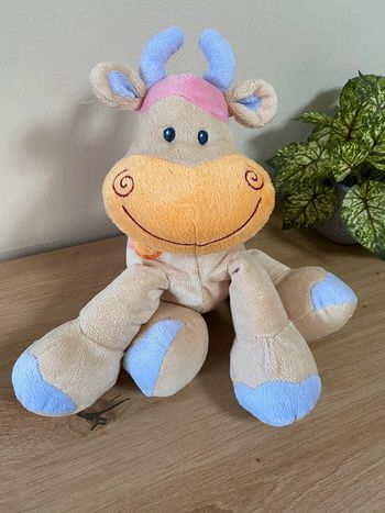 Doudou peluche vache beige mauve rose nattou
