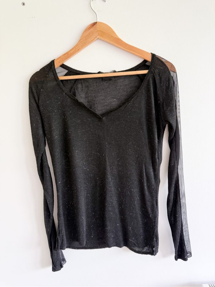 Blouse manches longues noir argenté bonobo taille 34 XS