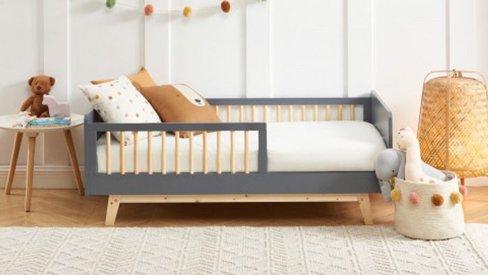 Lit évolutif maternelle gris avec barrière Homifab + matelas + alèse 70x140 - photo numéro 3
