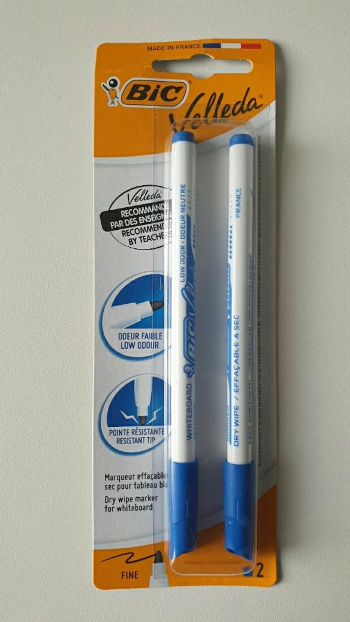 Neuf fournitures scolaires lot 2 stylos feutres effaçables BIC pour ardoise tableau blanc  Velleda