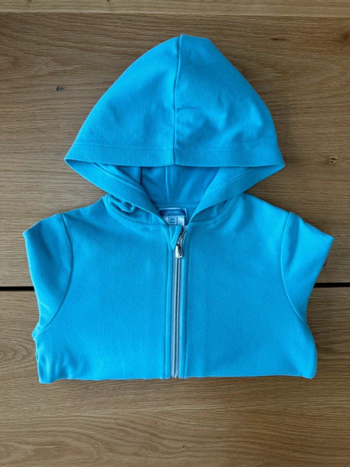Veste à capuche/hoodie bleu clair zippé bas orange fluo - Taille 6 Ans - photo numéro 12