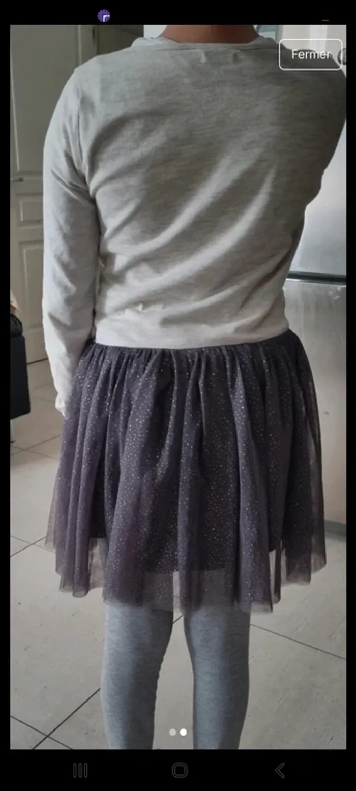 Robe gris chiné avec tulle pailletté - photo numéro 8