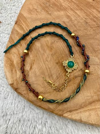 Bijou de cheveux, ateba, macramé pierre Onyx vert