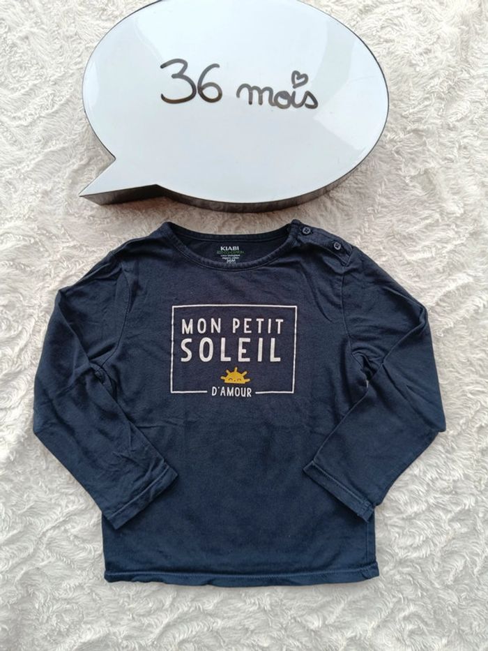 Tee shirt manches longues Garçon 36 mois Mon petit soleil d'amour Eco conception 100% coton bio - photo numéro 2
