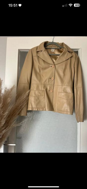 veste en cuir courte beige femme camaïeu 40