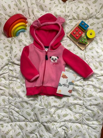 gilet zippé à capuche en polaire rose 3/6 mois