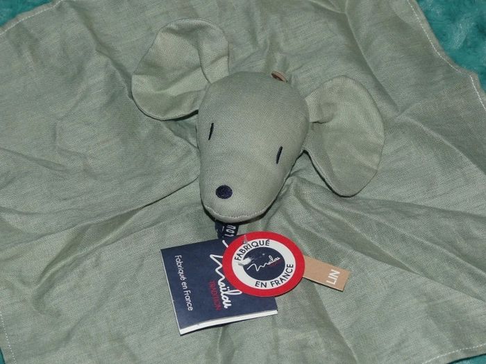 Doudou plat souris Perlipopette sauge Mailou 🐭Neuf - photo numéro 2