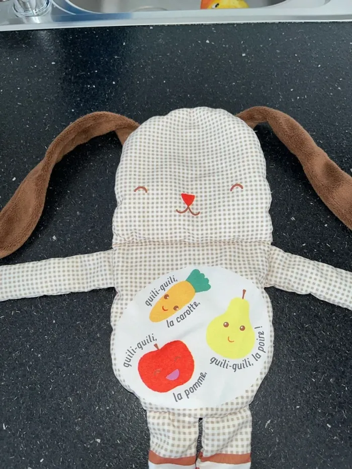 Peluche doudou plat lapin, livre la petite bébête qui monte qui monte qui monte - photo numéro 5