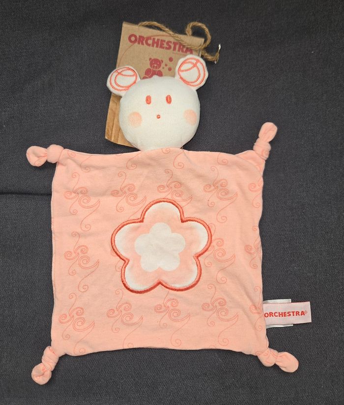 Doudou souris plat rose orange - Fleur - Orchestra