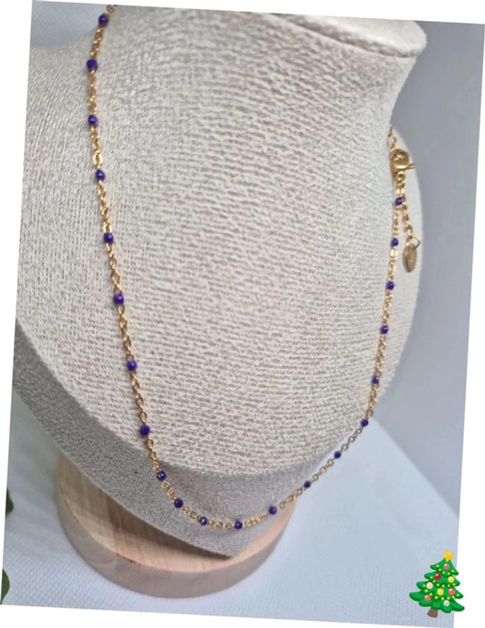 Collier ras du cou Dorée perles Violettes violet  🌸 en acier inoxydable - NEUF - photo numéro 3