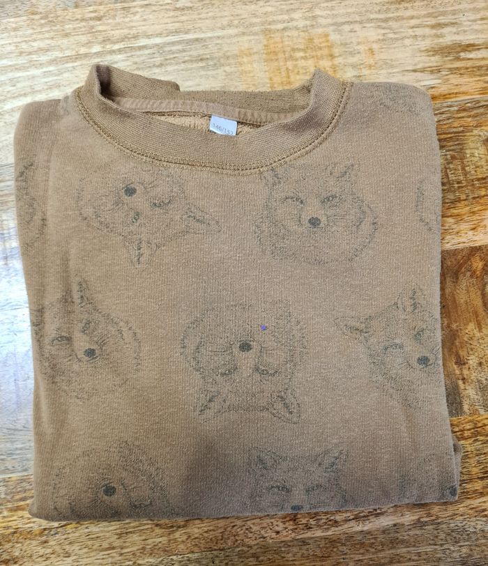 Pull marron motif loup 12 ans 152cm