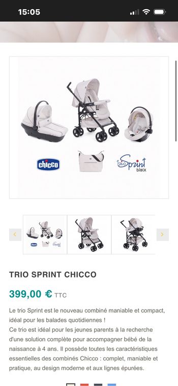 Poussette chico trio jusqu’à 36 mois même plus