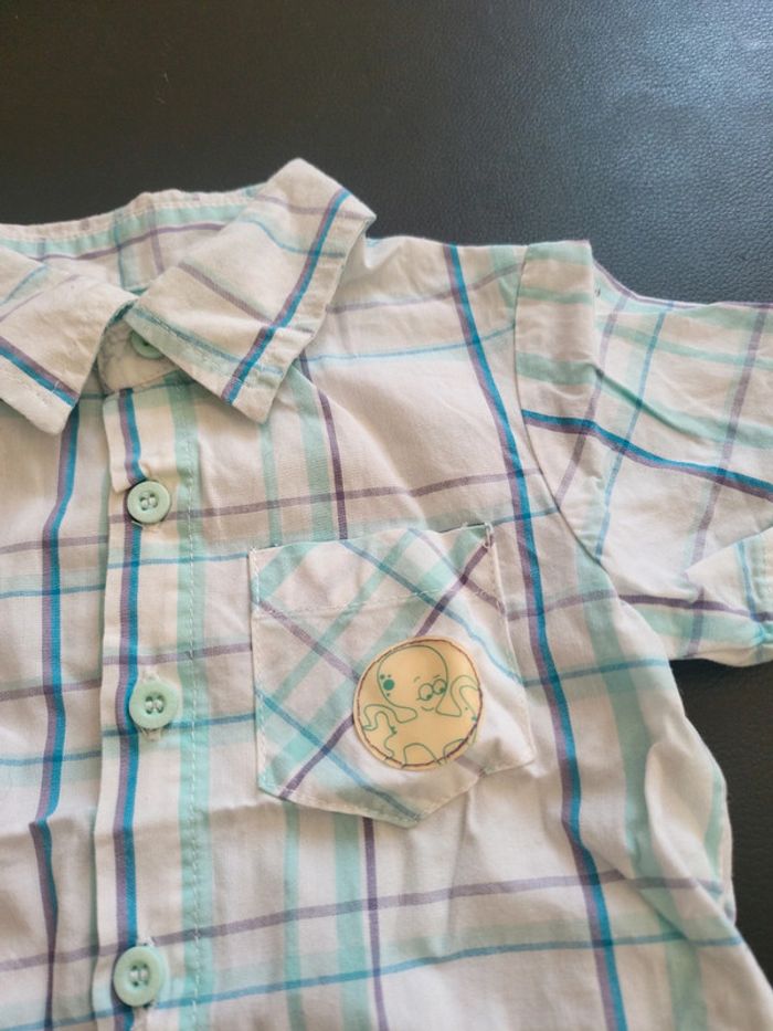 Chemise à manche courte bleu avec planche de surf 6M bébé reve - photo numéro 3