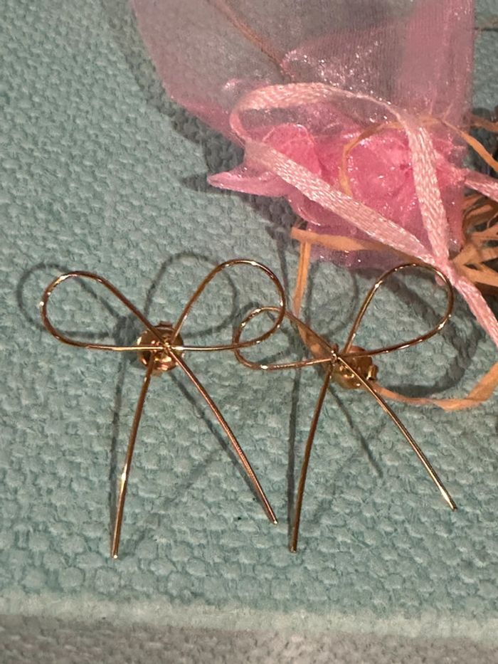 Boucles d’oreilles gros noeud fils acier inoxydable or - photo numéro 2