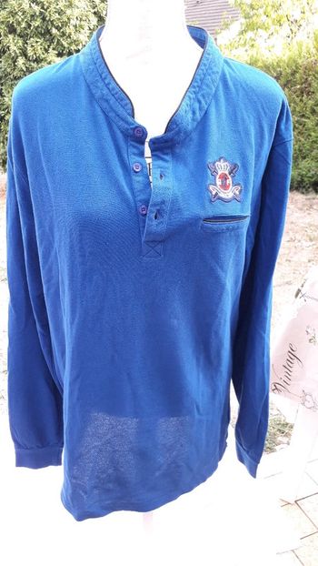 Gentleman polo longues manches bleu taille XXL