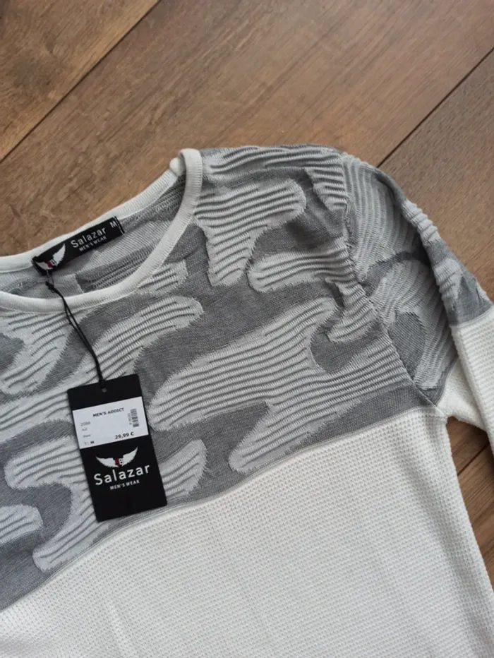 Pull blanc et gris barbossa homme manches longues M - photo numéro 2