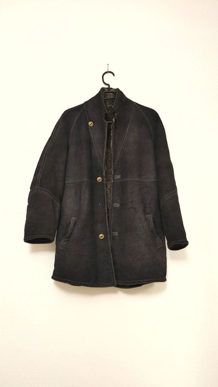 Beau manteau Vintage en peau de mouton retourné shearling monotone sheepskin fourrure lainée - photo numéro 3