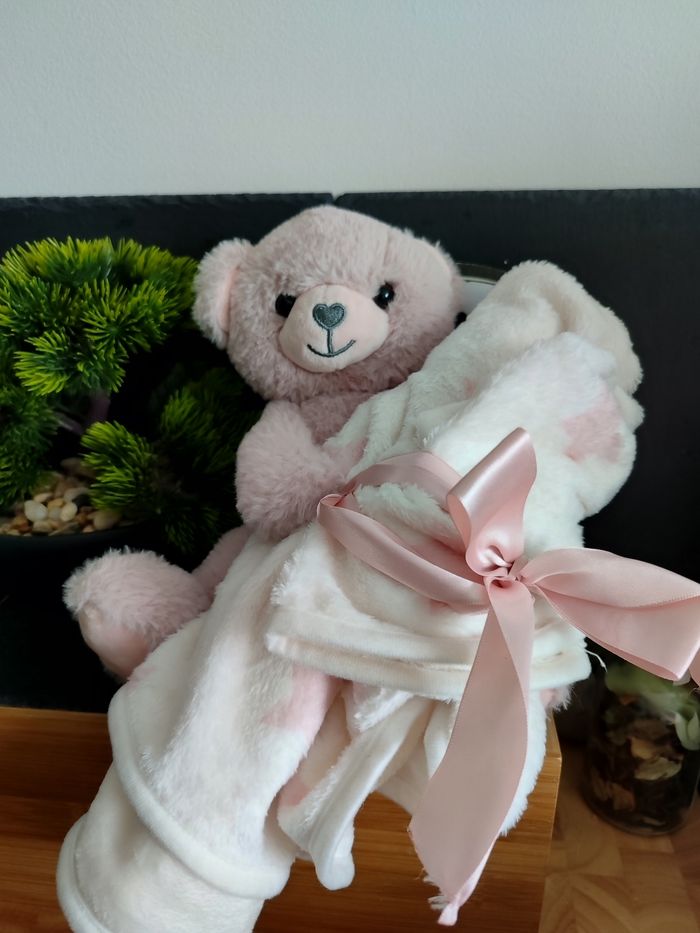 peluche couverture plaid ours tom & Zoé rose blanc étoile Gris Coeur PE0235
