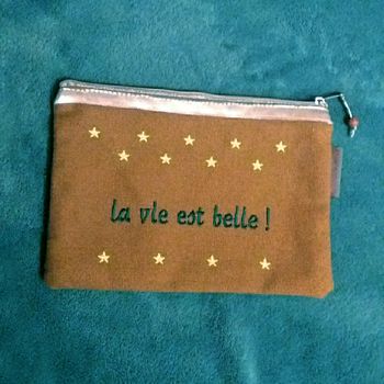 Pochette brodée et doublée, Neuf