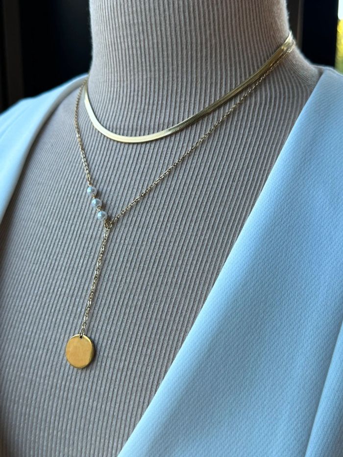 Collier multirangs en acier or - photo numéro 2