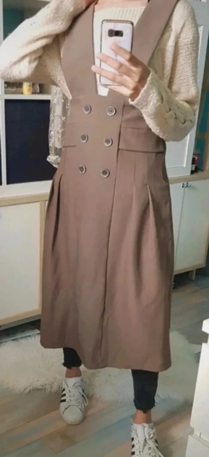 💼Magnifique robe vintage à bretelles mi-longue marron boutons taille M - photo numéro 6