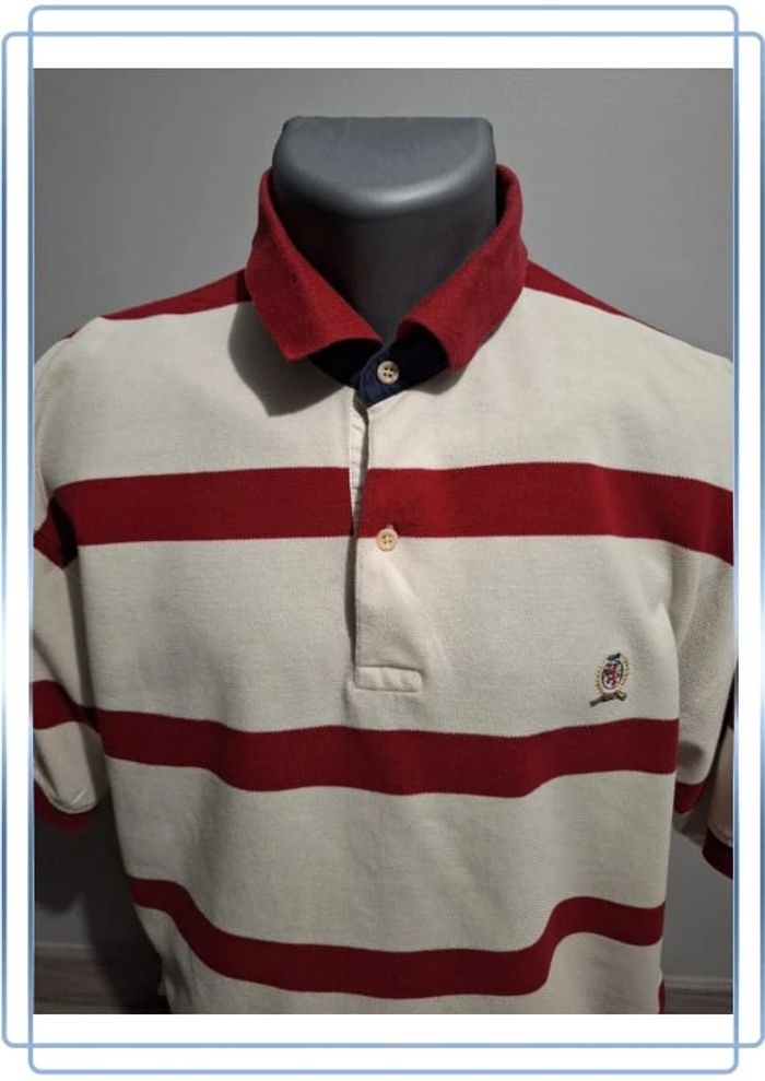 Polo tommy hilfiger blanc et rouge manche courte 100% coton - taille L brodé (35) - photo numéro 2