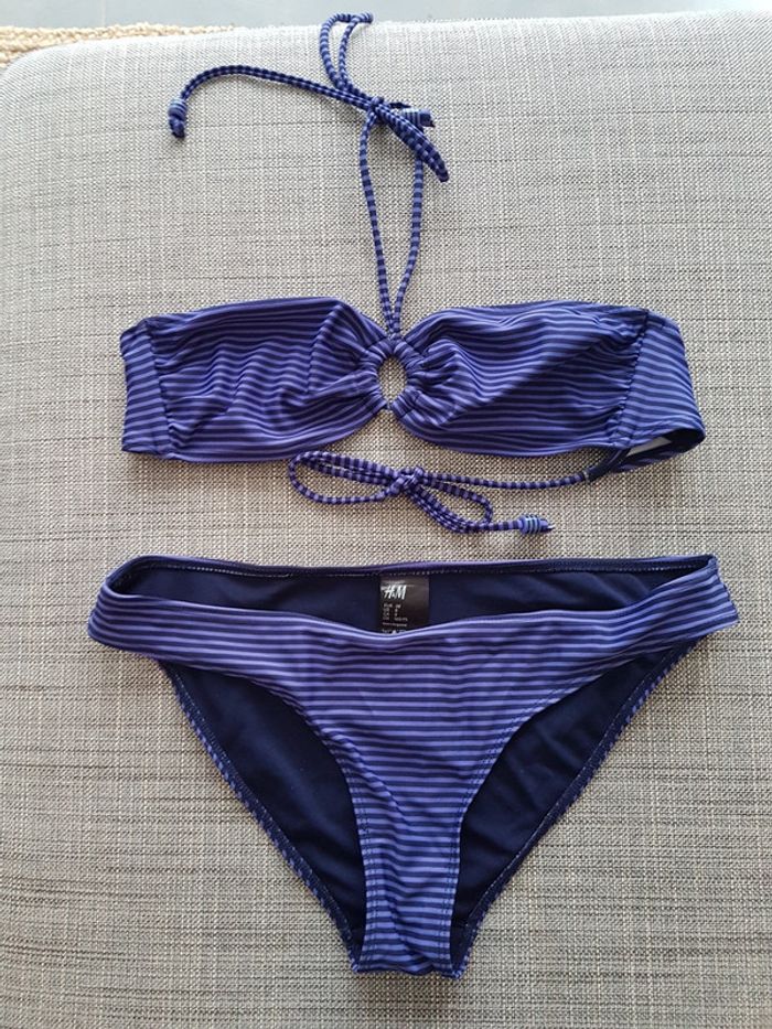 Maillot 2 pièces bandeau rayé violet