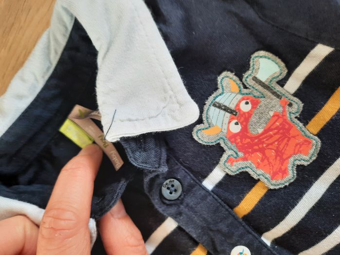 Ensemble garçon salopette-pantalon en jean gris+polo bleu marine à manches longues Orchestra 12 mois - photo numéro 5