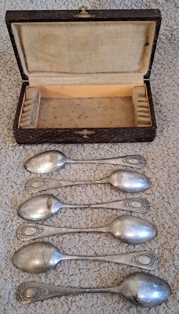 🍽 Ancien coffret de 6 cuillères en argent