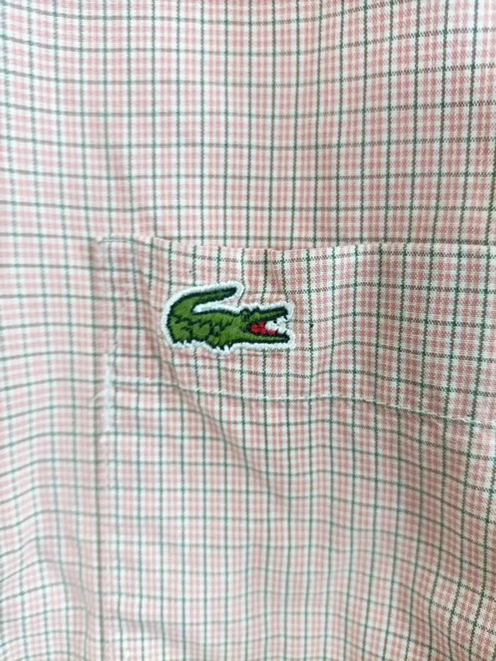 Chemise à manches courtes à carreaux rose et verte Lacoste taille 40 (M) A901 - photo numéro 6