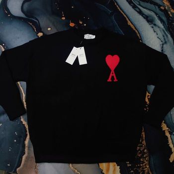 Pull AMI Alexandre Mattiussi Homme Noir Cœur Rouge Taille L