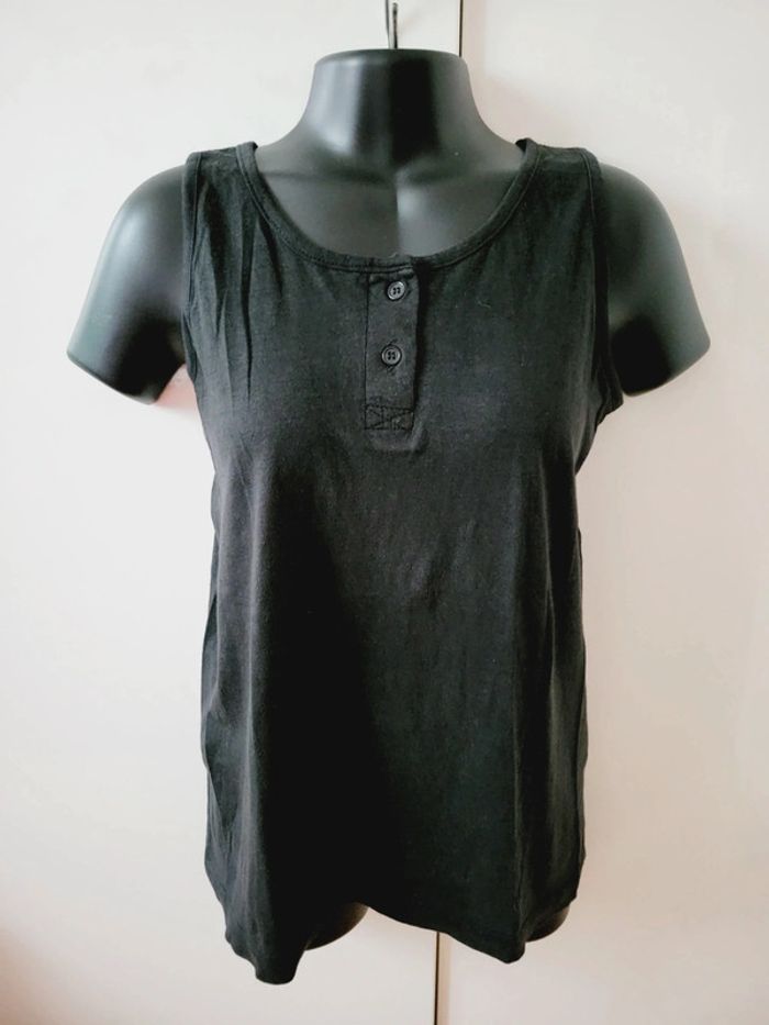 Haut Top tee shirt noir débardeur taille S 36 en 100% coton coquette - photo numéro 2