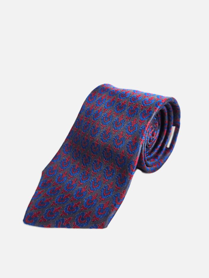 Cravate Jack d'Estaupe Paris Soie Homme Motifs Géométriques Rouge Bleu Marine Élégante