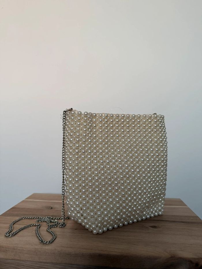 Sac à main seau perle beige noir bandoulière borsa bolsa bag saco borsa Zak femme donna woman - photo numéro 5